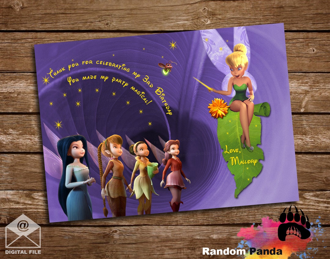 Digital Delivery, Tinkerbell Thank You Card, Tinkerbell Party, Fairy ...