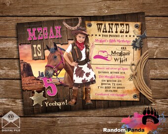 Digital Delivery, Cowgirl Party Invitation, Pink Western Party, Wild West Birthday, Horse Invite