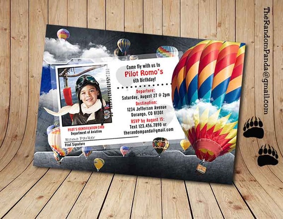 Personalize Hot Air Balloon Invitation, Balloon Party Invite, ADD Aviator Hat Il_570xn