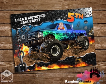 DIGITAL FILE, Funny Monster Truck Party Poster, Monster Jam Birthday Banner