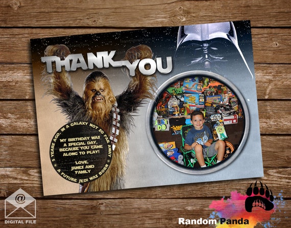 Digital Delivery, Personalize Star Wars Thank you Card, Chewbacca Party, Birthday Thank you Note Il_570xn