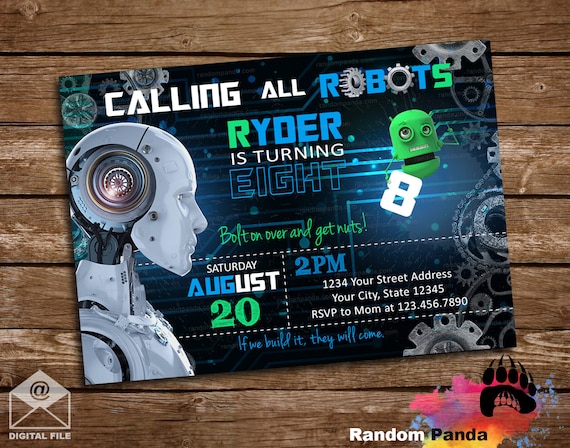 Digital Delivery, Robot Party Invitation, Robotics Birthday, Fun Science Engineer AI Invite Il_570xn