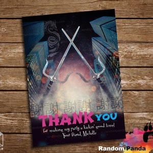 Digital Delivery, Pink Ninja Warrior Thank You Card, Karate Party,  Sai Swords Birthday Thanks Note