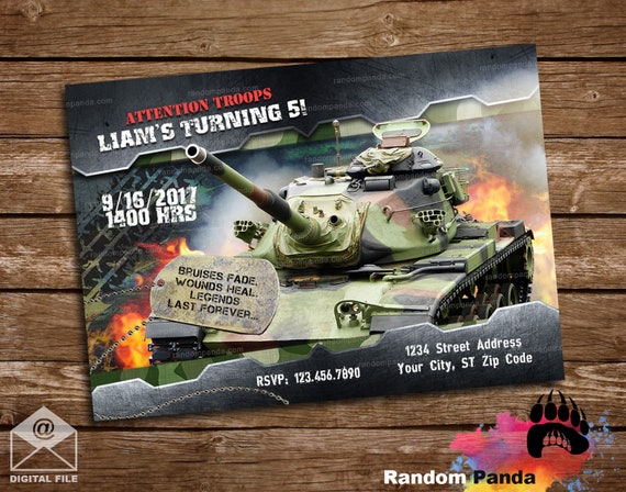 Digital Delivery, Military Tank invitation, Army Party, Soldier Birthday Invite Il_570xn
