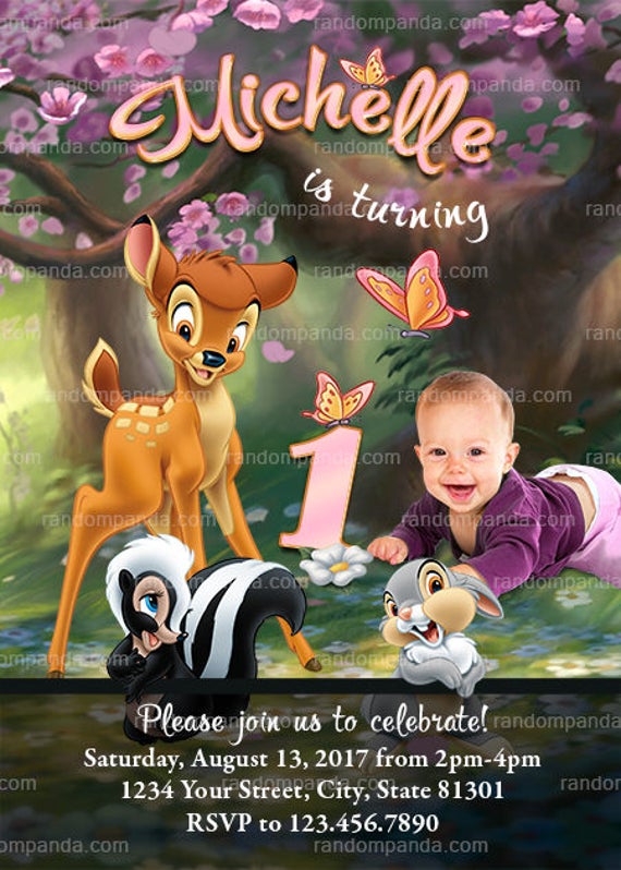 Digital Delivery, Personalize Pink Bambi Invitation, Bambi Thumper Birthday Party Invite Il_570xn