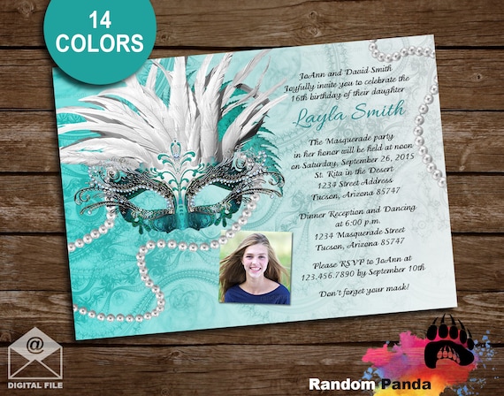 Digital Delivery, Masquerade Ball Invitation, Sweet 16 Party, Quinceañera Invite, Choose Color Il_570xn