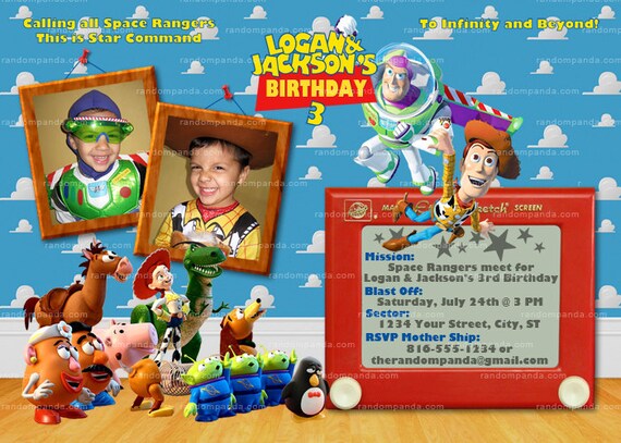 Digital Delivery, Personalize Toy Story Invitation, Toy Story Twins Invitation, Buzz Lightyear Party Il_570xn