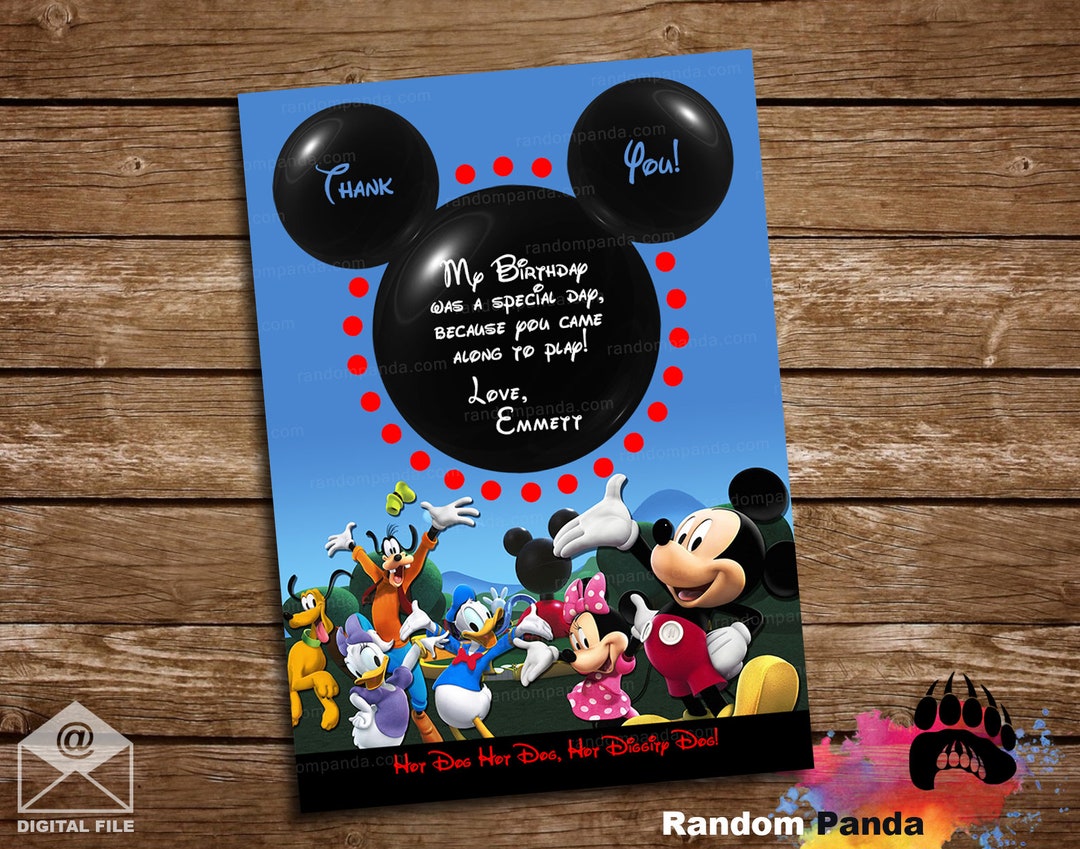 Digital Delivery, Mickey Mouse Thank You Card, Mickey Mouse Ears Party ...