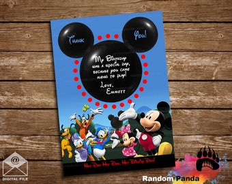 Digital Delivery, Mickey Mouse Thank you Card, Mickey Mouse Ears Party Thank you Note