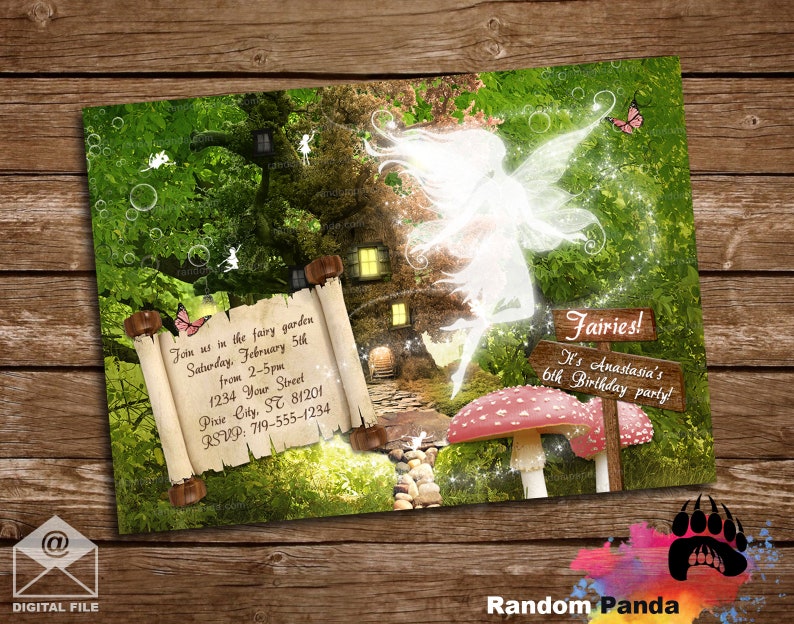 Digital Delivery, Pink Fairy Invitation, Fairytale Party, Pixie Enchanted Forest Invite image 1