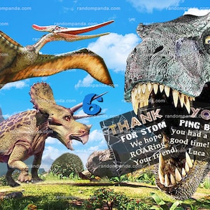 Digitale levering, Dinosaur Thank you Card, Pterodactyl T Rex Party, Jurassic Dank u Opmerking