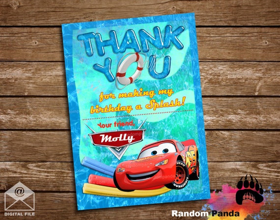 Digital Delivery, Cars Thank you card, Cars Pool Party, Disney Cars Thank you Note Il_570xn