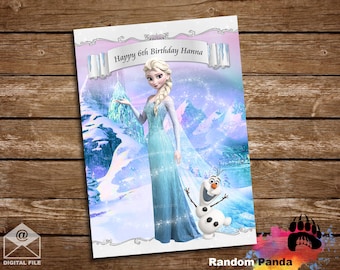 デジタルファイル、パーソナライズされたアナと雪の女王の誕生日パーティーポスター、プリンセスエルサオラフの誕生日背景バナー