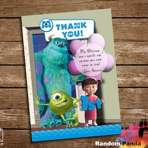 Digitale Lieferung, Monsters Inc Dankeskarte, Boo Party, Monsters Inc Birthday Thanks Note
