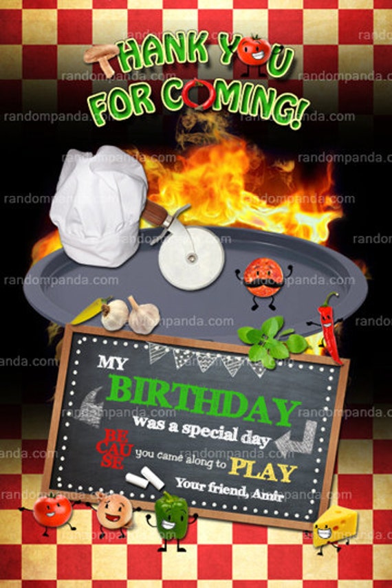 Pizza Thank you Card, Pizza Party, Slumber Party Chef Thank you Note Il_570xn