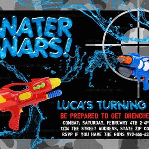 Digital Delivery, Water Wars invitation, Splash Party, Water Squirt Gun Invite image 2