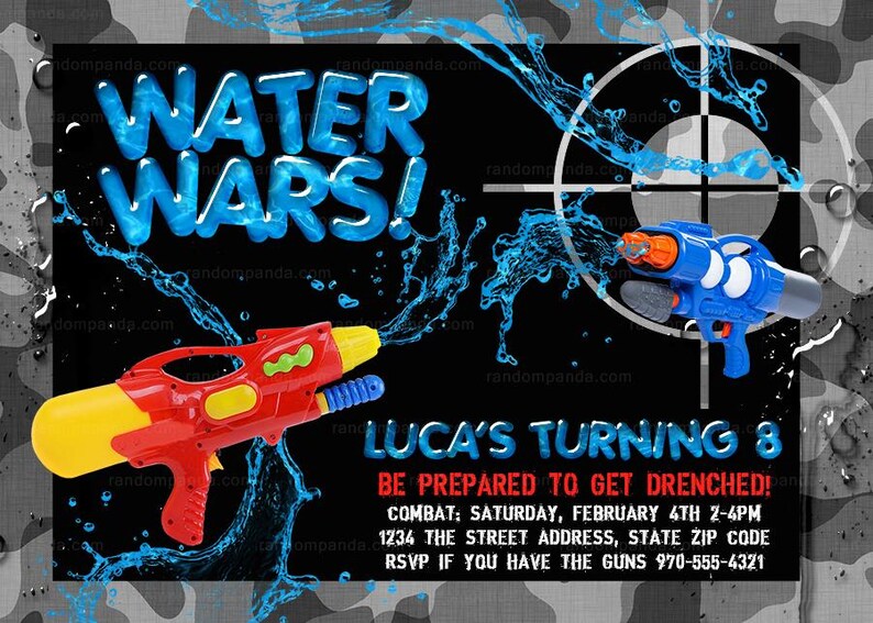 Digital Delivery, Water Wars invitation, Splash Party, Water Squirt Gun Invite image 2