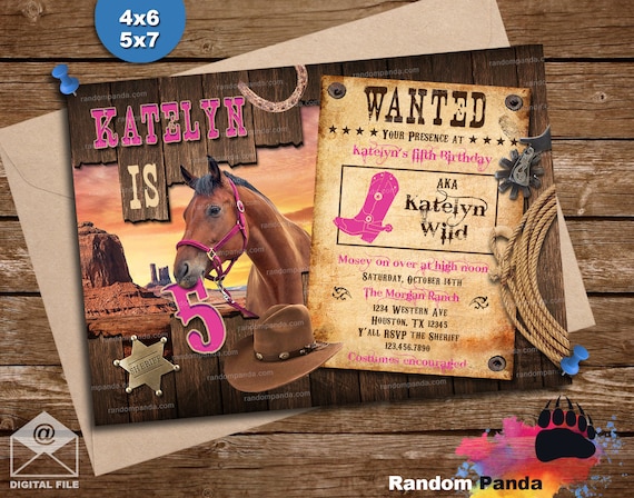 Cowgirl Invitation, Pink Western Party, Wild West Horse Birthday Invite Il_570xn