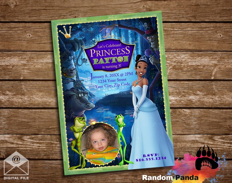 Digital Delivery, Personalize Princess and the Frog Invitation, Princess Tiana Birthday Party Invite image 1