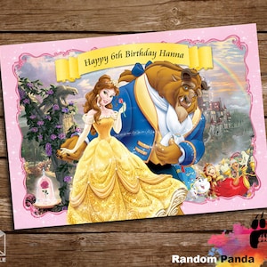 DIGITAL FILE, Beauty and the Beast Dancing Bday Poster, Princess Belle Birthday Party Banner Backdrop