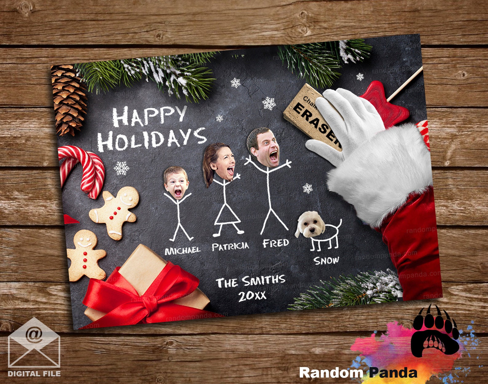 Digital Delivery Funny Christmas Card Santa Erasing Stick Family on Chalkboard Etsy