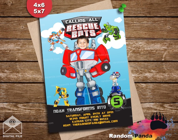 Personalize Rescue Bots Invitation, Transformers Party, BE Optimus Prime Invite Il_570xn