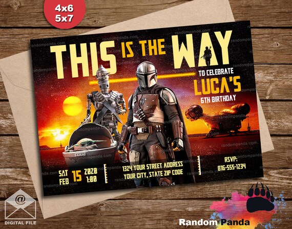 Digital Delivery, Mandalorian Invitation, Star Wars Birthday Party Invite Il_570xn
