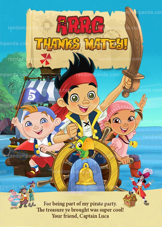 Digital Delivery, Jake and the Neverland Pirates Thank you Card, Boy Pirate Party Thank you Note Il_570xn