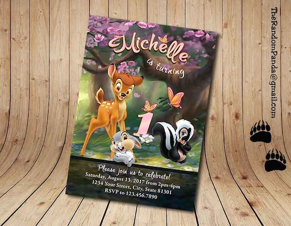Digital Delivery, Pink Bambi Invitation, Bambi Thumper Girl Birthday Party Invite Il_570xn