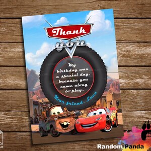 Digital Delivery, Cars Thank You Card, Mater Party, Lightning McQueen Bday Thank You Note