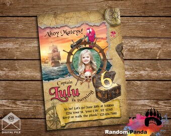 Livraison numérique, Invitation d'anniversaire de pirate, Pink Pirate Party, Pirate Ship Parrot Invite