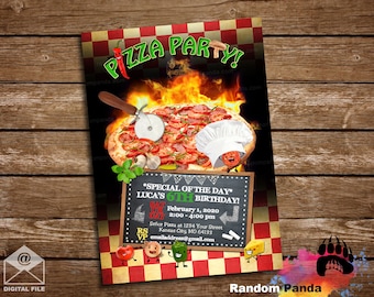 Digital Delivery, Fun Pizza Party Invitation, Pepperoni Pizza Party Invite