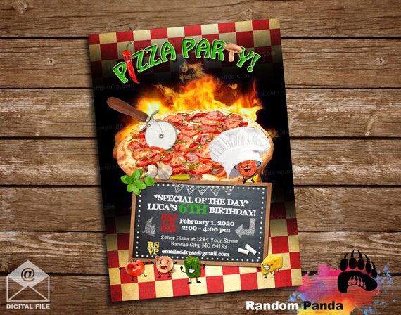 Digital Delivery, Fun Pizza Party Invitation, Pepperoni Pizza Party Invite Il_570xn