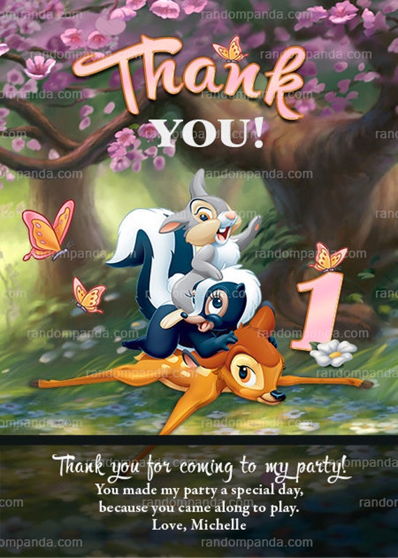 Digital Delivery, Pink Bambi and Thumper Thank You Card, Bambi Party Thanks Note Il_570xn