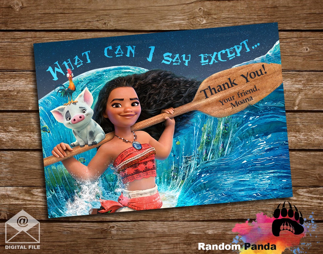 Digital Delivery, Moana Thank You Card, Moana and Pig Thank You Note - Etsy