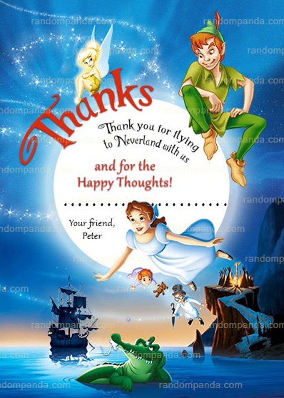 Digital Delivery, Peter Pan Thank you Card, Tinkerbell Party, Peter Pan Thanks Note Il_570xn