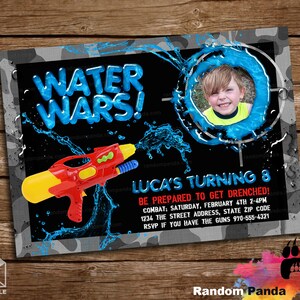 Digital Delivery, Personalize Water Wars invitation, Splash Party, Water Squirt Gun Invite