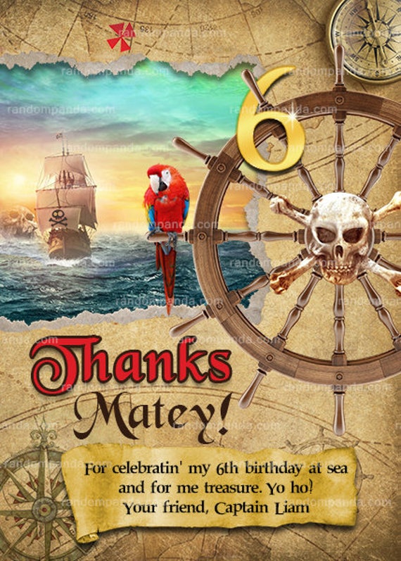 Pirate Thank You Card, Pirate Party, Pirate Ship Birthday Thanks Note Il_570xn
