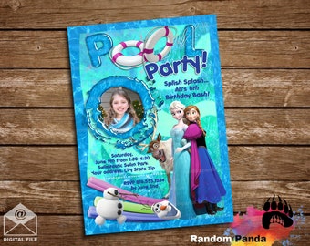 DIGITAL FILE, Personalize Frozen Invitation, Princess Elsa Pool Party, Olaf Swimming Bday Invite