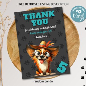 Bewerkbare Papillon hond verjaardagsfeestje bedankkaart schattige baby vlinder hond puppy verjaardag bedankje digitale afdrukbare