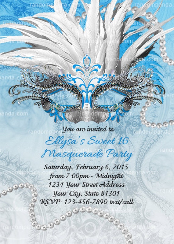 Masquerade Ball Invitation Blue And Silver Sweet 16 Party Etsy