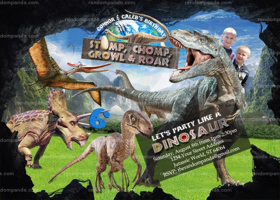 Personalize Twins Dinosaur Invitation, Ride T Rex Birthday Invite, Jurassic Party Il_570xn