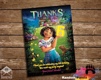 Entrega digital, tarjeta de agradecimiento personalizada de Encanto, nota de agradecimiento de la fiesta de cumpleaños de Mirabel