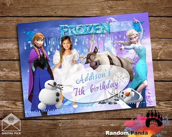 デジタルファイル、アナと雪の女王の誕生日パーティーポスター、エルサ、アナ、オラフの誕生日バナー背景