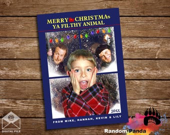 Digital Delivery  Funny Home Alone Christmas Card, Vertical Snowy Window with Original Burglars