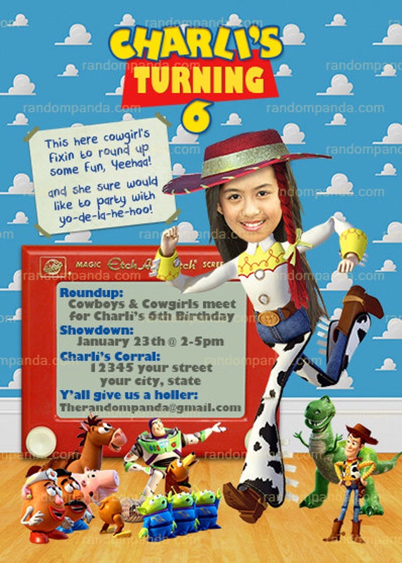 Digital Delivery, Personalize Toy Story Invitation, BE Jessie Cowgirl, Roundup Party Invite Il_570xn