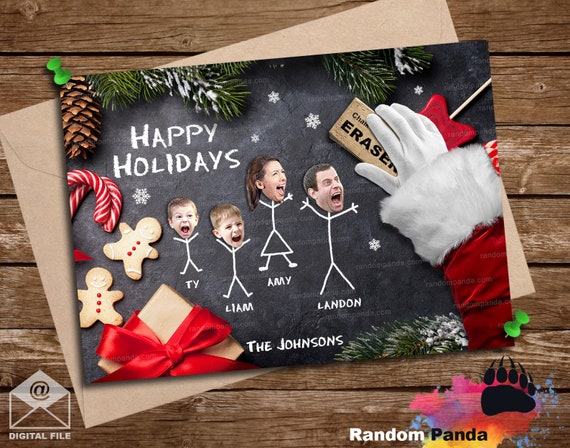 Digital Delivery Funny Christmas Card, Santa Erasing Stick Family on Chalkboard Il_570xn