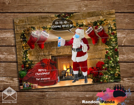 Digital Delivery Funny Christmas Card, Santa Sanitizing Xmas Stockings Wearing Mask 2020 Il_570xn