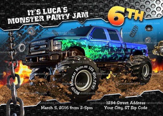 Monster Truck Invitation Monster Trucks Birthday Party Invite Etsy