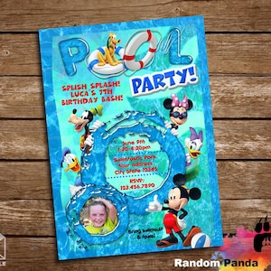 ARCHIVO DIGITAL, Invitación para fiesta en la piscina con Mickey Mouse Splash, Invitación de cumpleaños de Mickey Mouse nadando